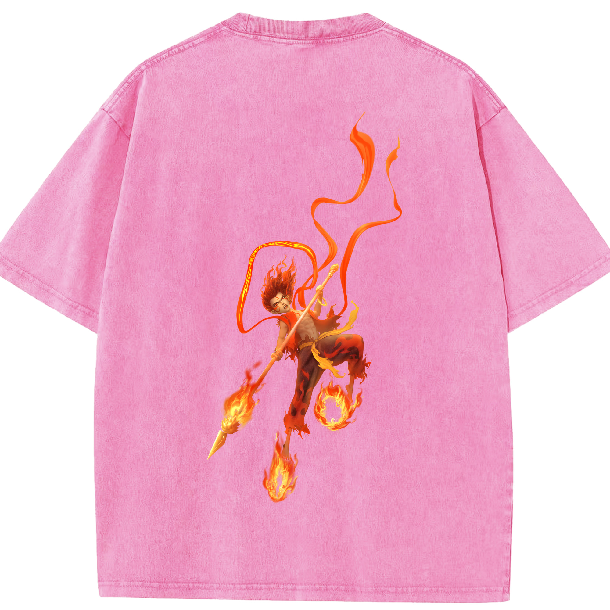 （画像用） Ne Zha 2 ナタ 魔童の大暴れ 綿100% ヴィンテージ風 半袖Tシャツ（背面プリント）